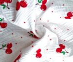 Tkanina Muślin double gauze wzór druk wisienki wiśnie - 1 metr - 160 cm - obrazek 7