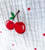 Tkanina Muślin double gauze wzór druk wisienki wiśnie - 1 metr - 160 cm - obrazek 5