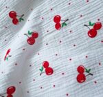 Tkanina Muślin double gauze wzór druk wisienki wiśnie - 1 metr - 160 cm - obrazek 4